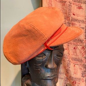 Bebe burnt orange leather newsboy hat with orange ribbon trim